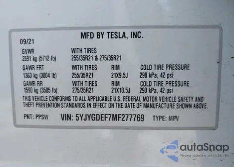 2021 Tesla Model Y Performance Dual Motor All-Wheel Drive from USA, damaged, VIN 5YJYGDEF7MF277769